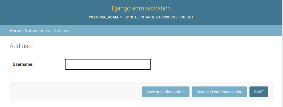 Django Admin Add User Page