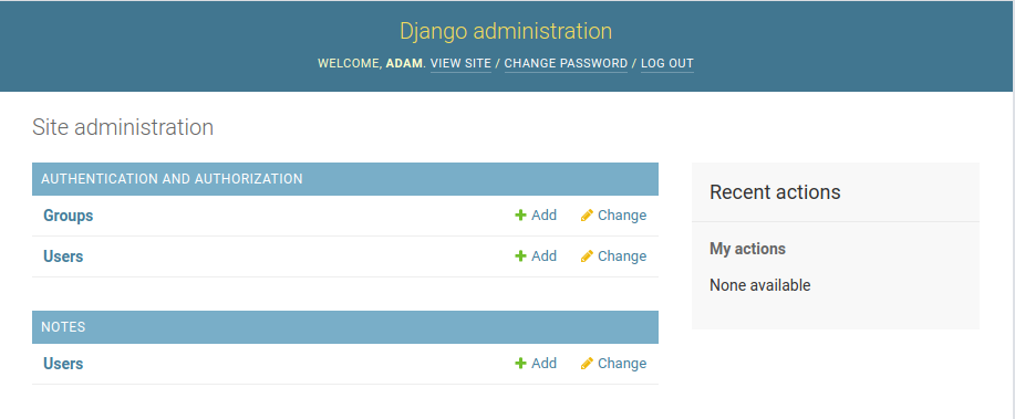 Django Admin Page Home